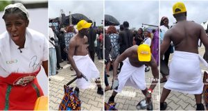 “All because of Jollof rice” – Video as man dances hard with towel at Hilda Baci’s cookathon