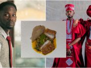 Mr Eazi raises eyebrows as he shows off his Egusi soup with garri following wedding