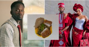 Mr Eazi raises eyebrows as he shows off his Egusi soup with garri following wedding