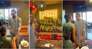 “Is it a must?” – Marriage proposal turns chaotic as man refuses to kneel, lady backs off (Video)