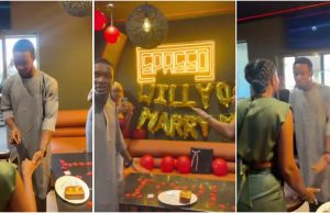 “Is it a must?” – Marriage proposal turns chaotic as man refuses to kneel, lady backs off (Video)