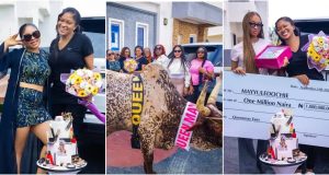Sweet video as May Edochie receives N1M, cow, bouquet, other items ahead of birthday