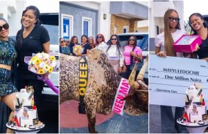 Sweet video as May Edochie receives N1M, cow, bouquet, other items ahead of birthday
