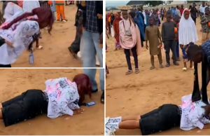 Female graduate prostrates to appreciate her man who supported her financially through school (Video)