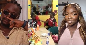Drama as Rooboy quickly slaps Zita as she pours noodles on his body (Video)
