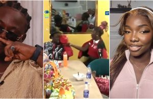 Drama as Rooboy quickly slaps Zita as she pours noodles on his body (Video)