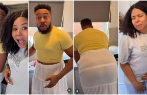 Nosa Rex rocks wife’s clothes, leaves her stunned (Video) Nosa Rex wears wife's cloth