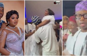 Lateef Adedimeji in awe as men carry his wife in front of him at an event (Video)