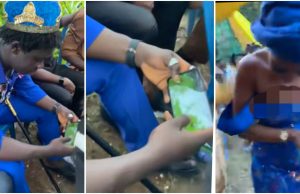 “Some girls go use their hand enter yeye marriage” – Video of man playing football game on phone as wife brings drink to him during traditional marriage goes viral