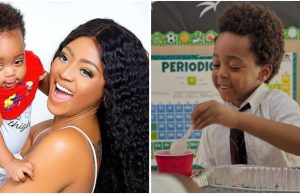 “Wetin be this?” – Netizens drag Regina Daniels’ child’s school over post involving actress’ son, Munir