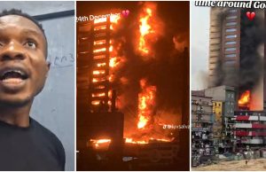 “Fire service can no longer do anything” – Eyewitness cries out as he reveals current state of Great Nigeria house in Lagos following fire outbreak (Video)