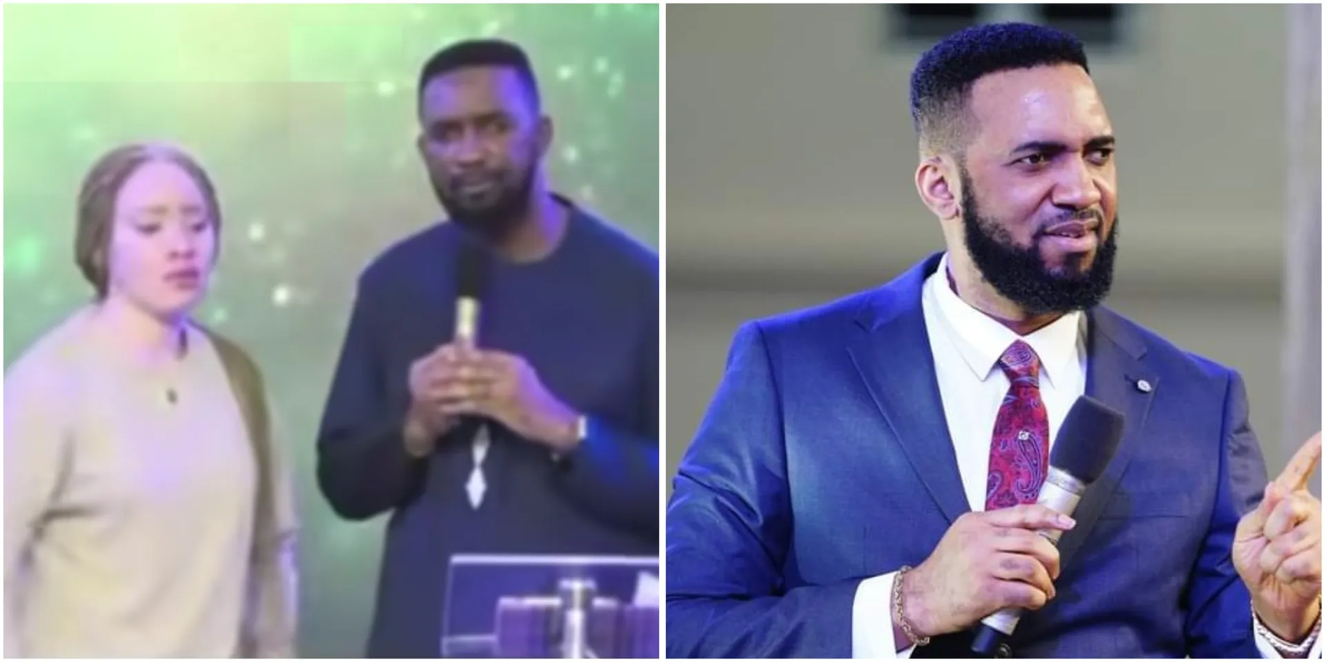 “Observe her body language” – Netizens spot something odd as Pastor Chris Okafor brings up daughter in church to address bedroom allegations (Video)