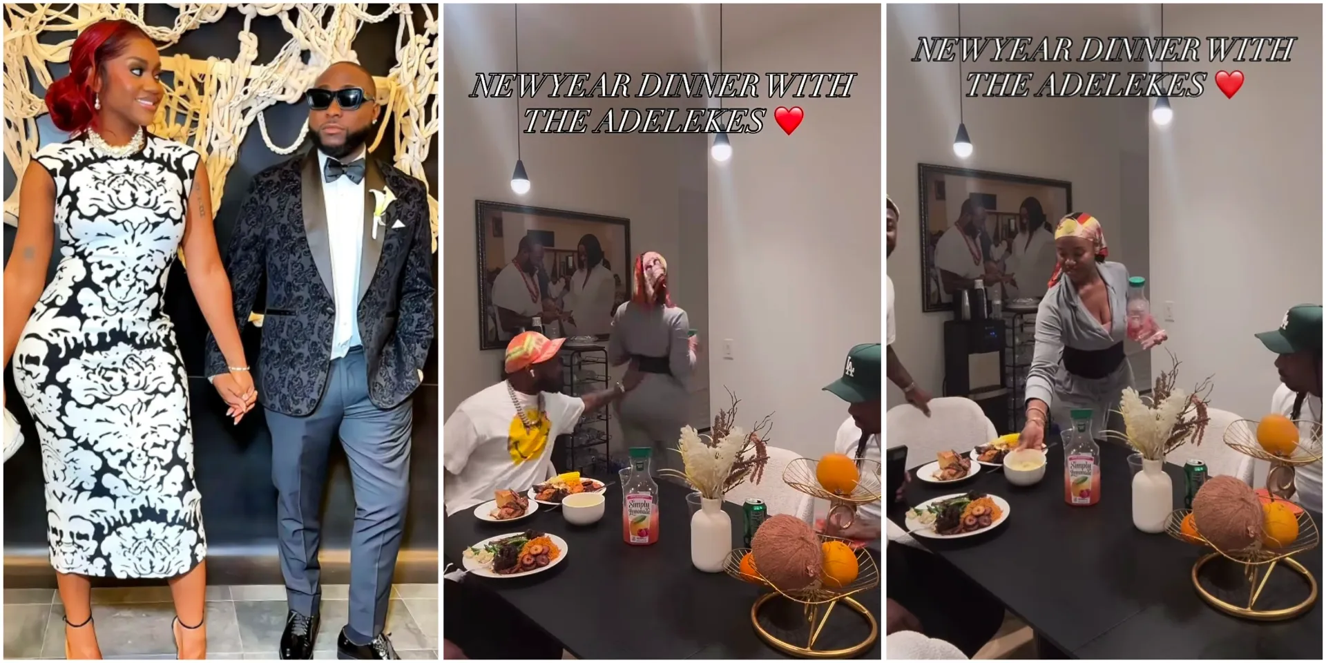 “OBO hand no fit dey one place”: Reactions trail what Davido did to Chioma as she served New Year dinner for family/friends (Video)