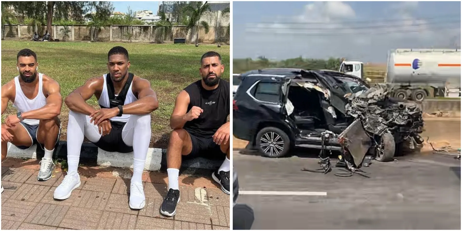 “See as God dey save person” – Netizens react to one vital instruction Anthony Joshua’s driver gave boxer that saved his life during accident