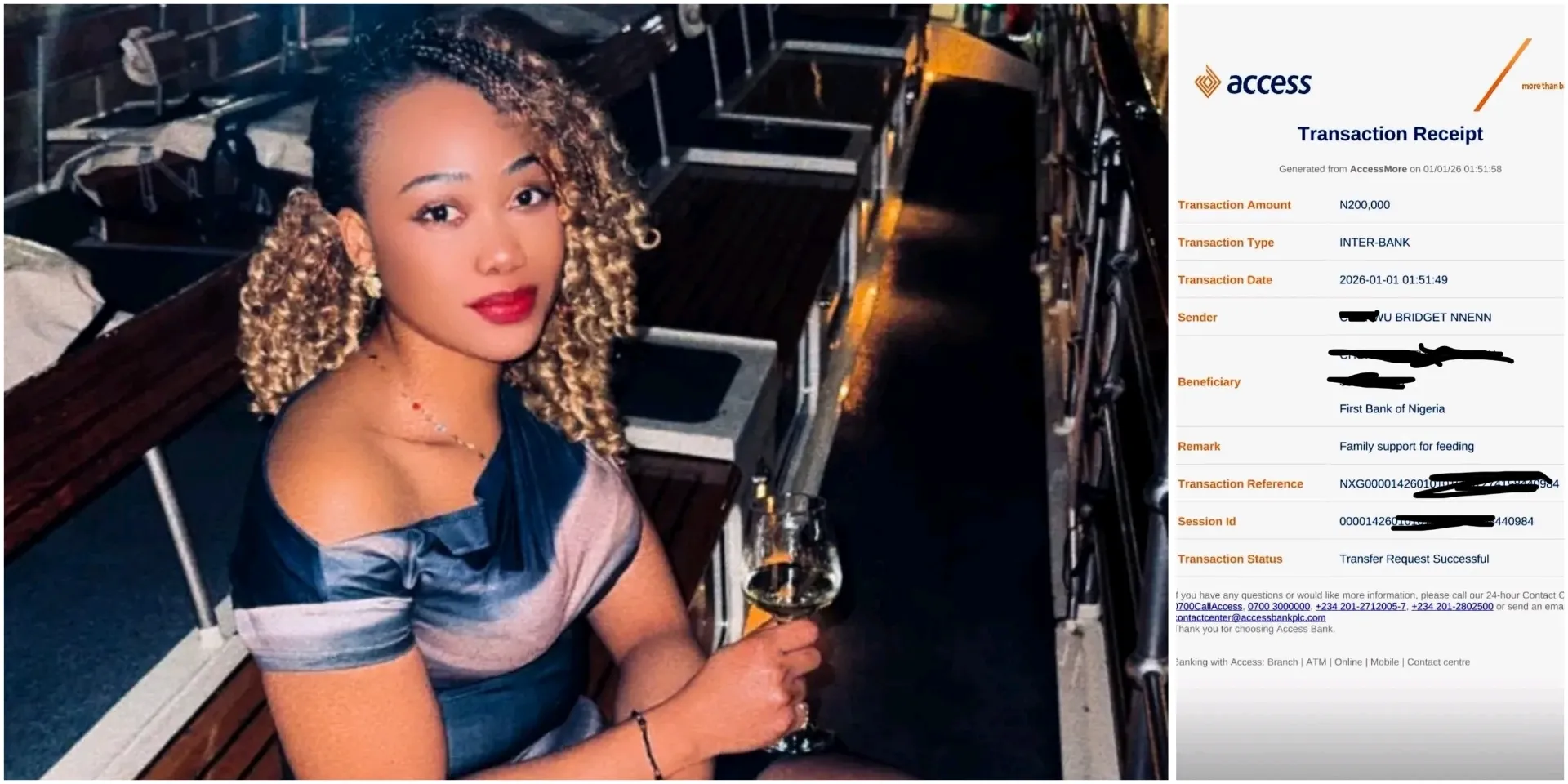 Tax law: Abroad-based lawyer shows how much Access Bank charged her after she sent N200K home (Screenshot)